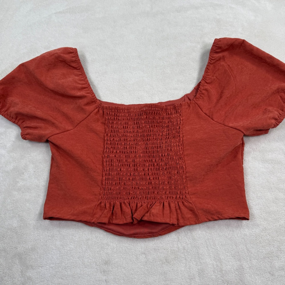 Kirious Los Angeles Rust Orange Corset‎ Crop Top Smocked Back Puff Sleeve Medium - Picture 3 of 5